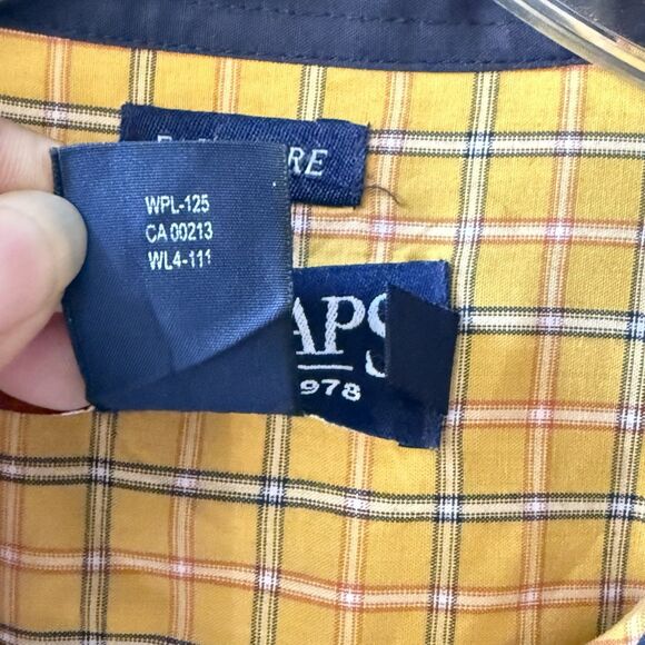 Men's CHAPS Easy Care Button Shirt Size L Yellow Plaid Cotton & Polyester - Picture 13 of 16